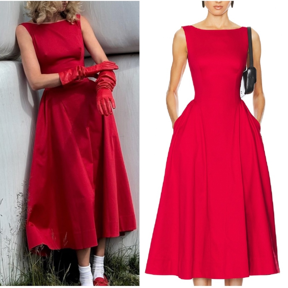 NWT Helsa Stretch Cotton Sateen Midi Dress - Red Lipstick - Picture 2 of 10